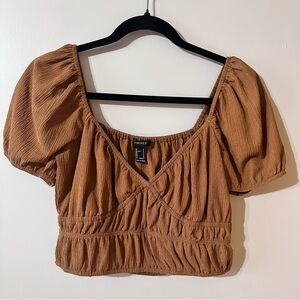 Forever 21 Brown Puff Sleeve Crop Top size S